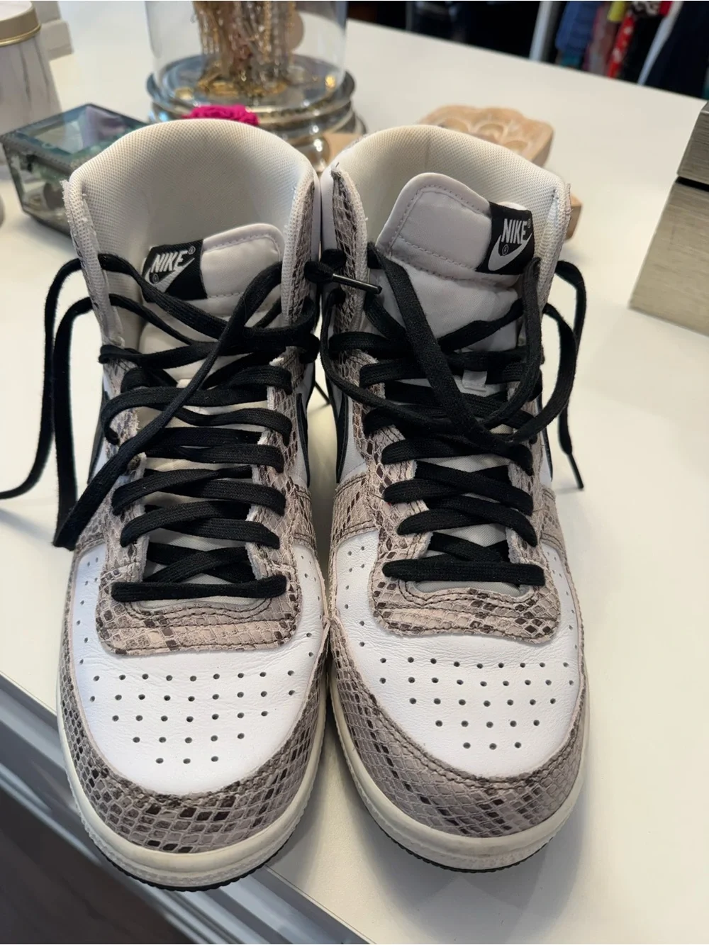 Nike High-Top Sneakers in White and Snake Print